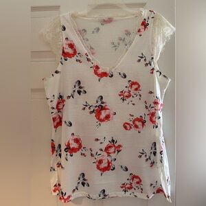 Floral Lace-Trim V-Neck Tank Top